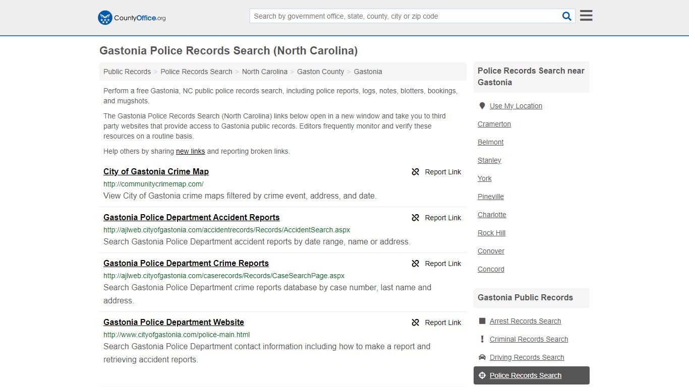 Gastonia Police Records Search (North Carolina) - County Office